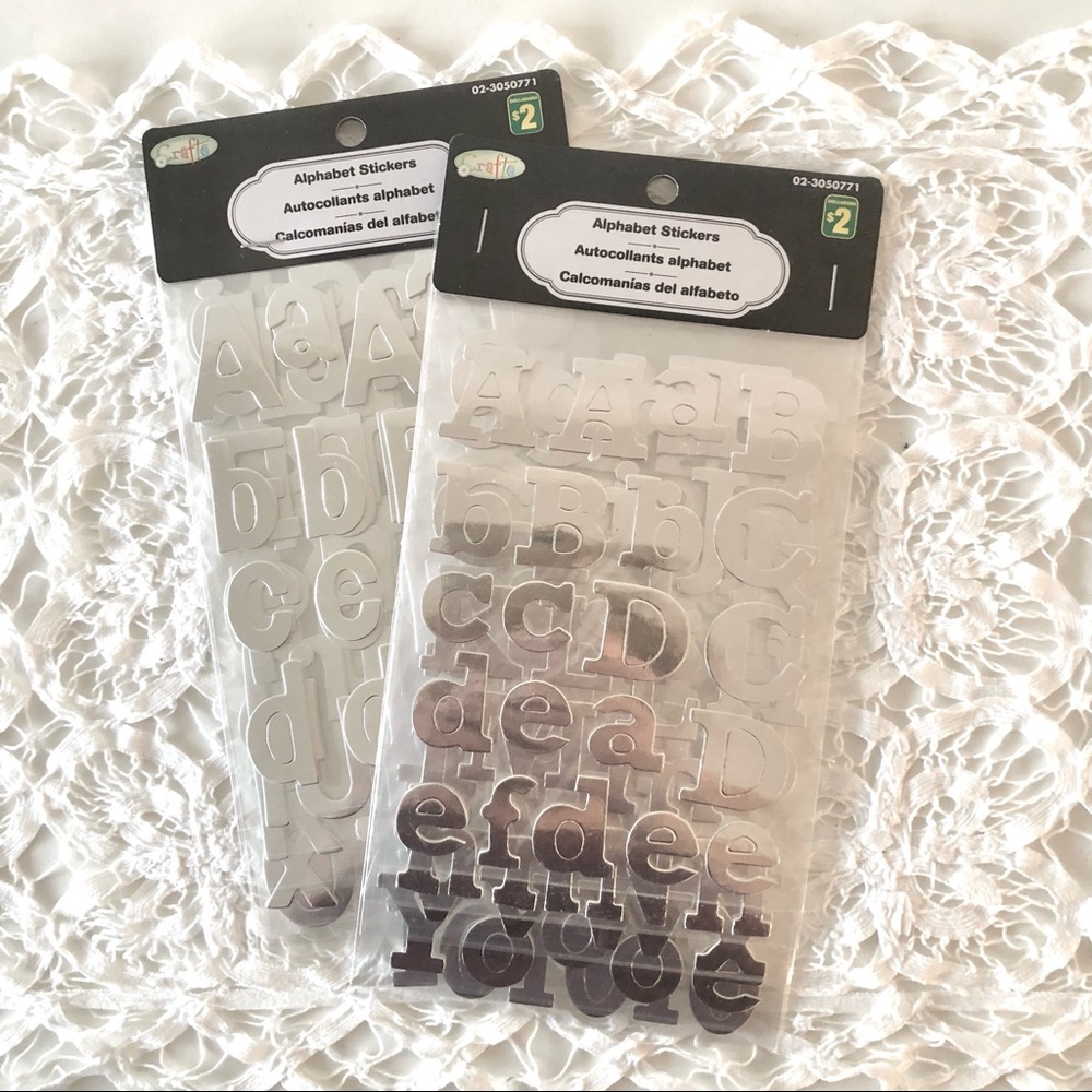 2pcs Silver Alphabet Stickers